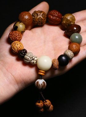 极速十八子菩提子手串男女天然配饰多宝原籽桃核莲花凤Y眼金刚文