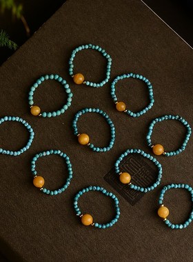 极速天然绿松石蜜蜡5mm戒指 A手工编织 个性女款潮 LH167