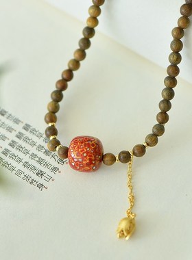 极速天然绿檀5毫米锁骨p链搭配红色大漆老型珠 满满珍珠螺佃 TY10