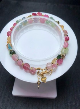 极速天然糖果碧玺随m形单圈手链 水晶手串 带延长链 XL237