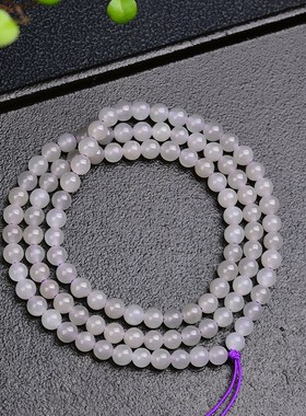 极速天然烟紫和田玉6mm108z颗长链 DIY项链手链 T313