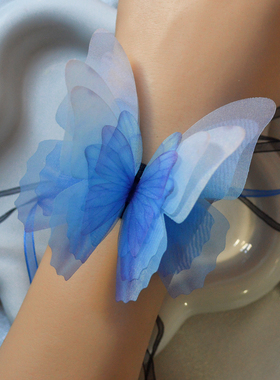 舞蹈高质感立体蓝色蝴蝶丝带优雅手链手绳小众设计手腕花轻奢手带