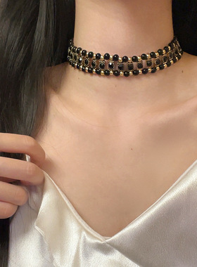 甜酷轻奢小众设计复古个性黑金巴洛克风锆石项圈小众高级感颈链女