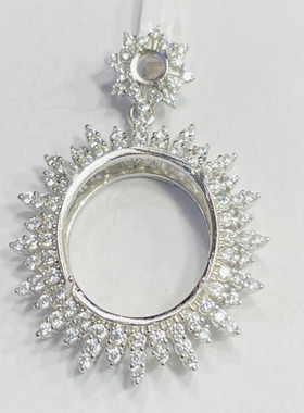 S925纯银椭圆形吊坠银托翡翠玉石椭圆形蛋面银托国标银无事牌银托