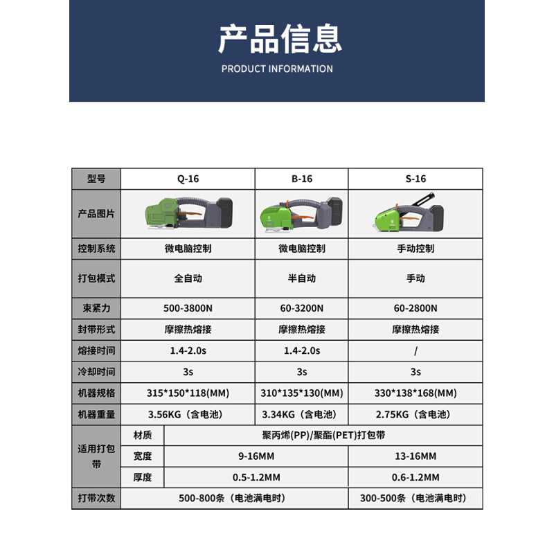 奇达藤Q-16手提式全自动电动打包机捆扎带收紧一体塑钢带塑料热熔-图2