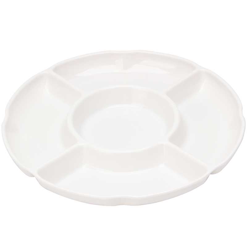 白色仿瓷餐盘多格盘密胺配料盘塑料拼盘圆形五格卤水配菜盘小吃盘-图3