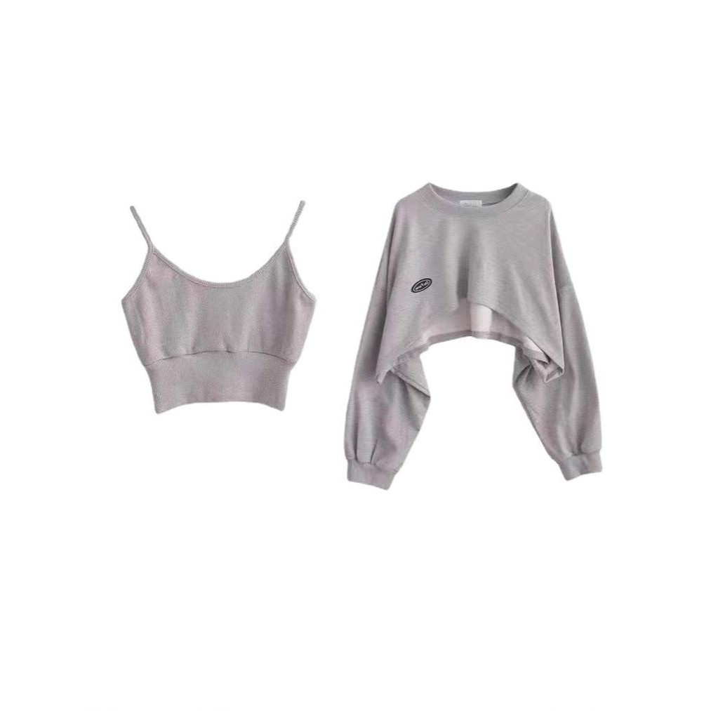 跨境希音爆款小众别致上衣春秋短款吊带卫衣女设计感吊带衫两件套,淘宝优惠券,粉丝福利购,淘宝优惠卷