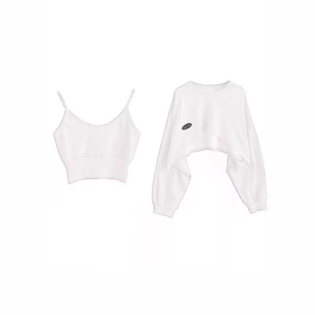 跨境希音爆款小众别致上衣春秋短款吊带卫衣女设计感吊带衫两件套,淘宝优惠券,粉丝福利购,淘宝优惠卷