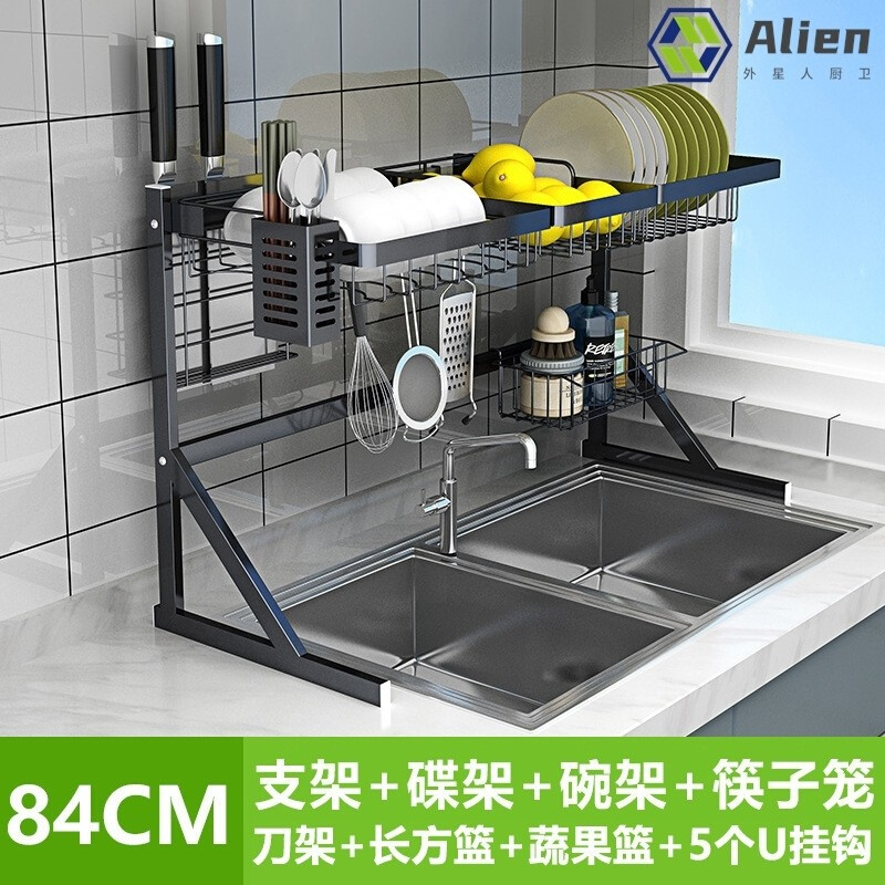 新品置物架上方沥碟架放碗水架3房4不锈J钢厨房置物架收纳厨0双.-图0