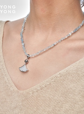 无用之用「非遗系列」天然和田玉项链虎眼石海蓝宝银杏叶项链轻奢