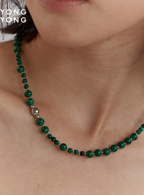 无用之用天然孔雀石大小珠项链
