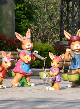 户外园林景观小品装饰兔子花盆幼儿园室外摆件卡通动物玻璃钢雕塑