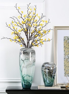 轻奢水墨画艺术琉璃花瓶s摆件现代玄关餐桌装饰客厅插花花器样板