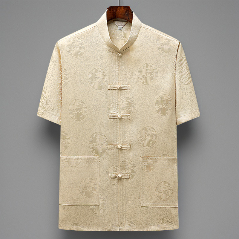 唐装男中老年人中国风夏季薄款短袖冰丝立领老人衣服爷爷生日夏装,淘宝优惠券,粉丝福利购,淘宝优惠卷