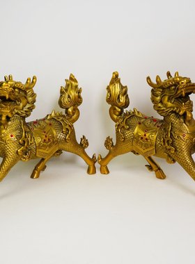 厂家  黄铜火麒麟摆件一对 钻石麒麟 铜器工艺品