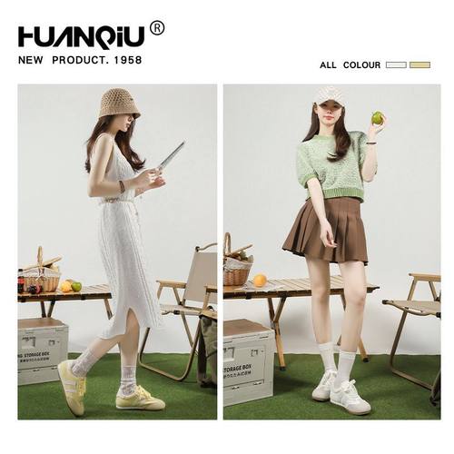 环球黄色德训鞋女款系带学生春季百搭薄底轻便休闲运动板鞋小白鞋 - 图2