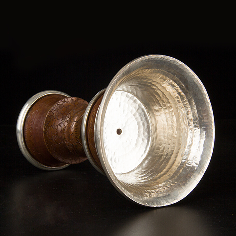 尼泊尔纯铜酥油灯座手工紫铜鎏银酥油灯台摆件供灯盏纯铜灯座蜡烛