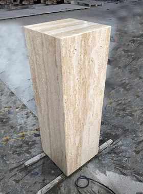 洞石底座哑光天然大理石新中式酒店养生馆客厅装饰立柱石墩子底座