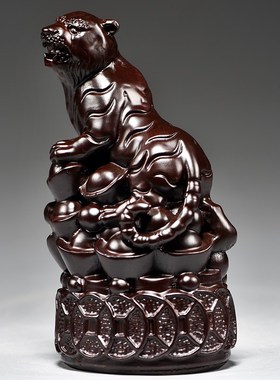 黑檀木雕虎动物摆件实o木雕刻十二生肖木头虎家居吉祥物装饰工艺