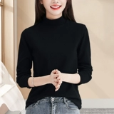 Демисезонный базовый приятный телу черный хлопковый лонгслив, высокий воротник, изысканный стиль