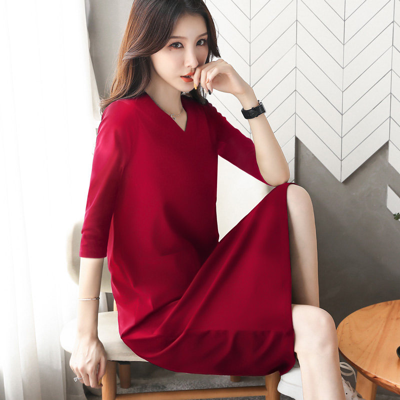 红色大码胖mm 2020年夏季连衣裙 甄度大码女装
