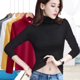 Приятный телу хлопковый черный лонгслив, термобелье, высокий воротник, облегающий крой