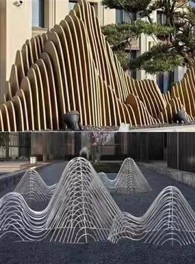 大型不锈钢镂空假山售楼处水景景观管状切片山形雕塑景观小品定制