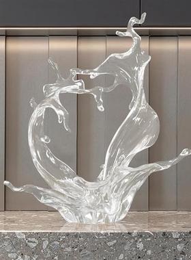 现代轻奢透明树脂雕塑浪花摆件酒店大堂样板房售楼处软装饰艺术品