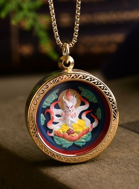 新品藏式唐卡擦擦扎基拉姆吊坠九尾狐黄财G神药师绿度母项链 TY16