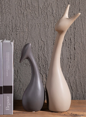 极速潮州摆件陶瓷工艺品北欧现代简约家居陶瓷猫样板Y房摆饰摆件