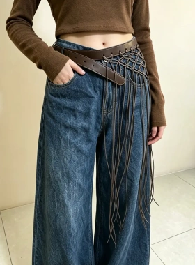 波西米亚复古镂空编织流苏腰带女