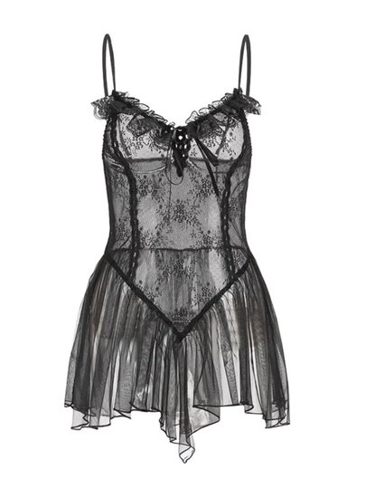 Large size sexy lace suspender perspective pajamas pure and lustful