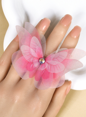 古风汉服旗袍立体粉红蝴蝶开口戒指小众设计高级感甜美原创指环