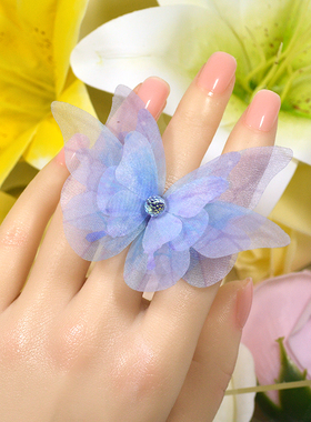 国潮宫廷风甜美蝴蝶立体活开口戒指复古风舞蹈小众高级感设计指环