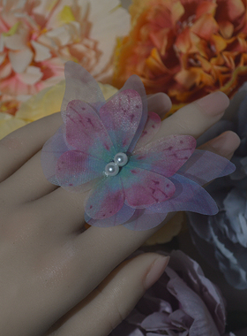 原创宫廷风仿真活口开口蝴蝶戒指材质立体可调节指环手饰舞蹈国潮