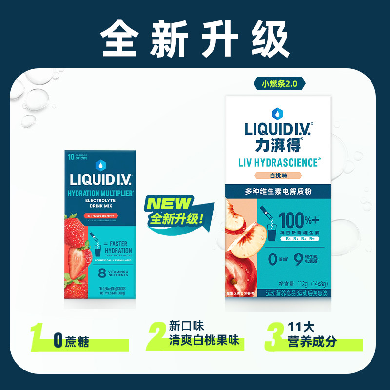 LiquidIV风靡欧美liv小蓝条电解质粉柠檬百香果16g*10条维B钾离子