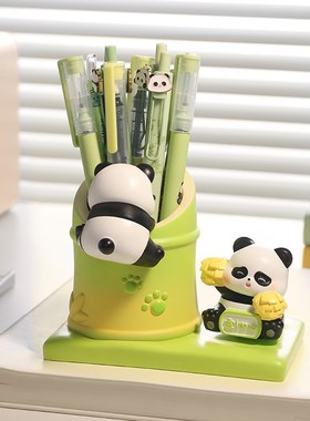 励志熊猫a笔筒中考加油励志摆件办公室桌面收纳创意毕业礼物送学