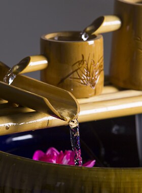 创意流水喷泉家居竹子招财风水轮加湿器鱼缸过滤石槽鱼池装饰摆件