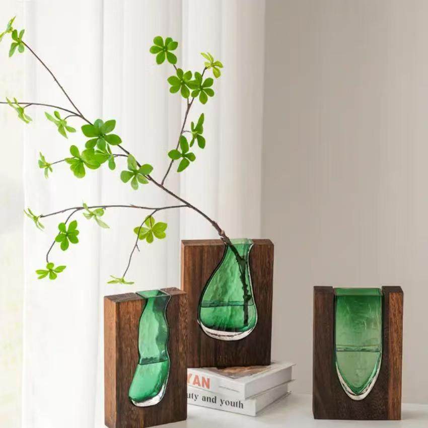 新中式实木玻璃花瓶批发家居设计师装饰家居酒店摆件高级感软装品,淘宝优惠券,粉丝福利购,淘宝优惠卷