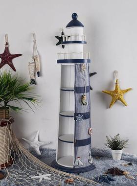 海洋风落地1米实木大灯塔装饰摆件地中海客厅背景墙展示柜置物架