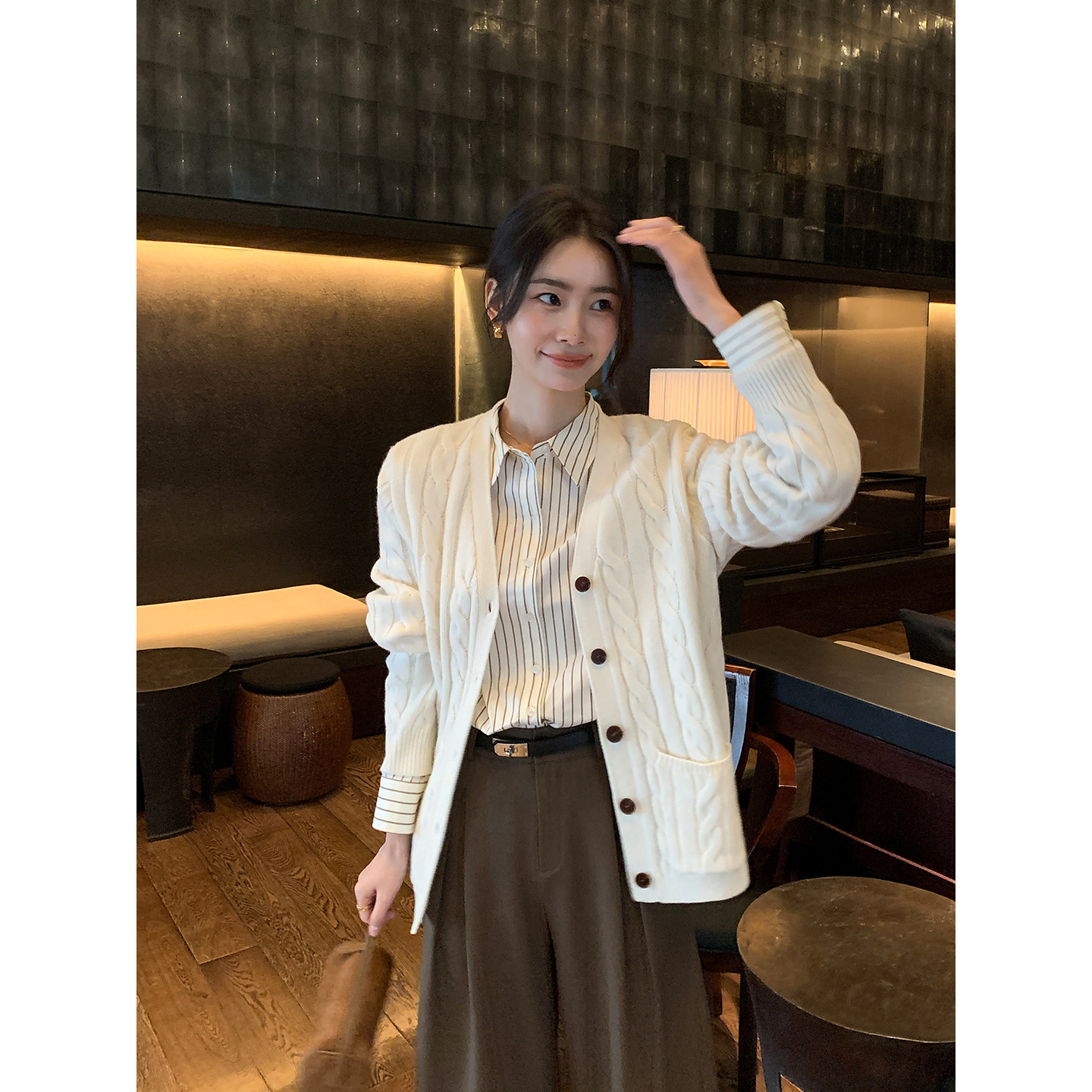 Maven Lin 简雅知性 气质粉色条纹长袖衬衫女高级感通勤宽松衬衣,淘宝优惠券,粉丝福利购,淘宝优惠卷