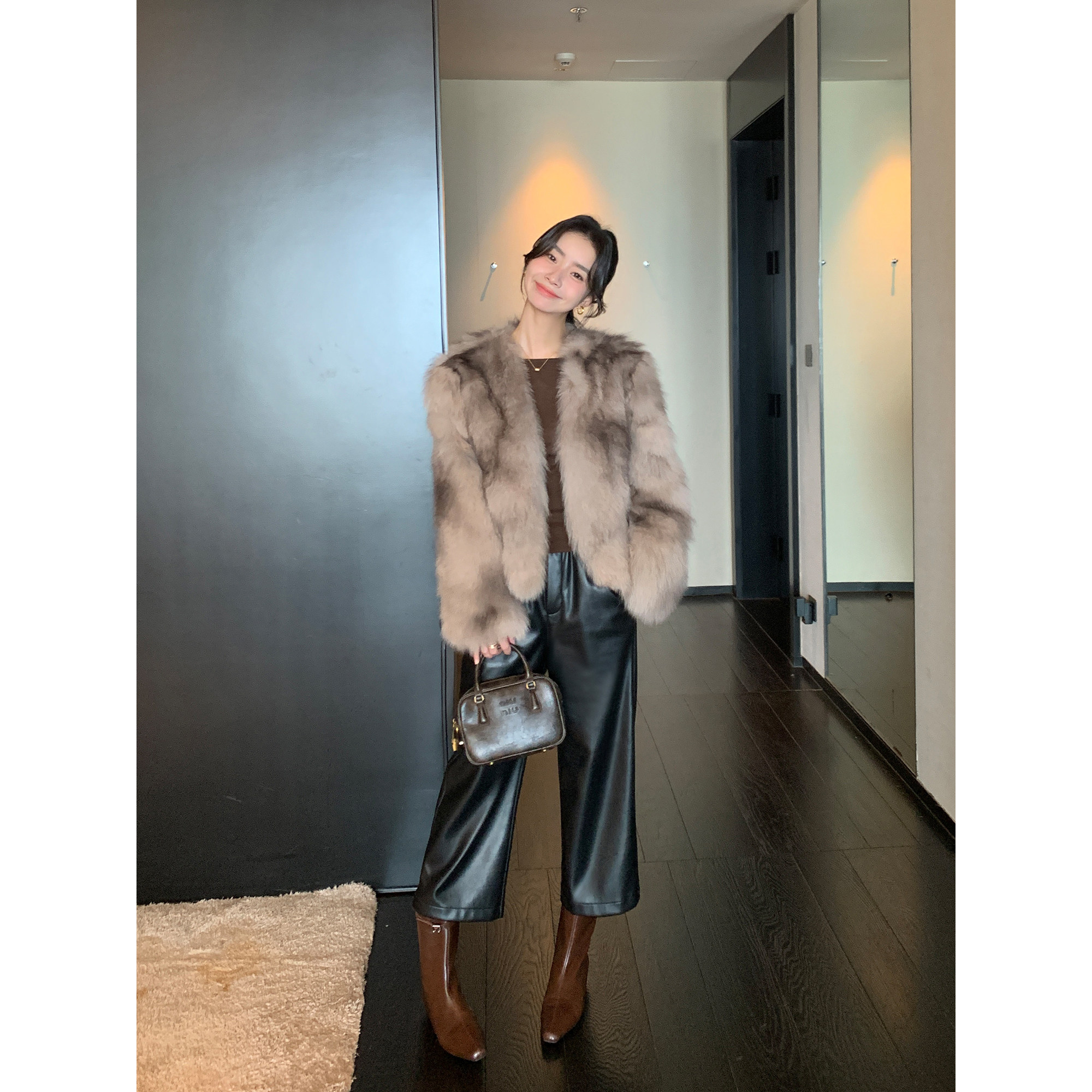 Maven Lin【现货6.5折】高级感八分直筒皮裤女加绒高腰pu皮休闲裤,淘宝优惠券,粉丝福利购,淘宝优惠卷