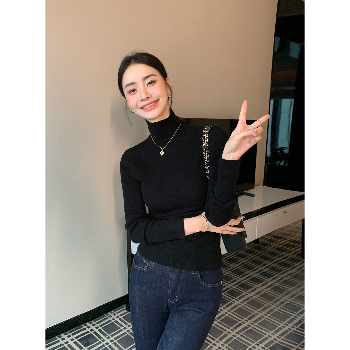 Maven Lin 精裁基础款 气质高领羊毛针织衫女修身打底衫内搭上衣 - 图1