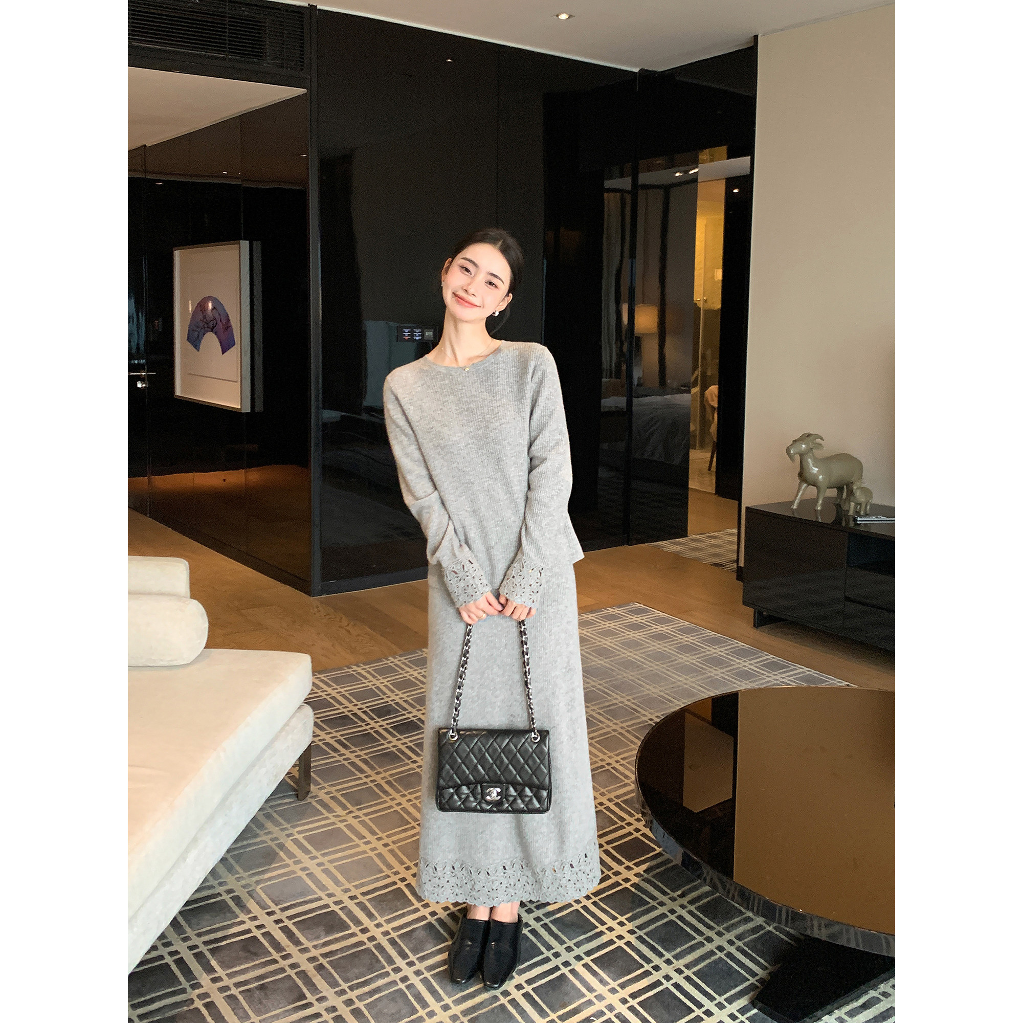 Maven Lin 针织套装系列|静奢1OO羊毛蕾丝边上衣女半身裙两件套,淘宝优惠券,粉丝福利购,淘宝优惠卷