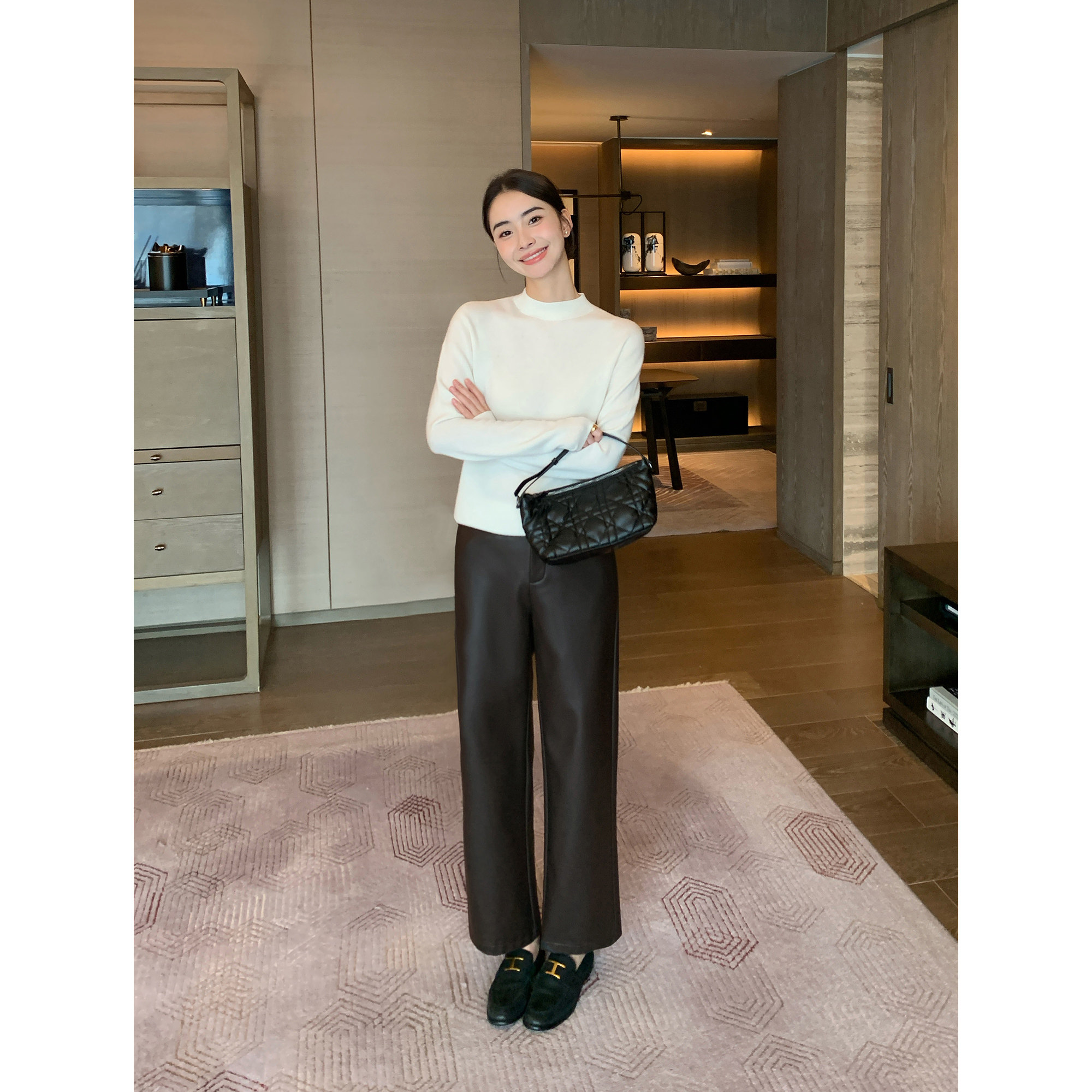 Maven Lin【现货6折】黑色PU皮裤休闲阔腿裤女高腰显瘦直筒长裤子,淘宝优惠券,粉丝福利购,淘宝优惠卷