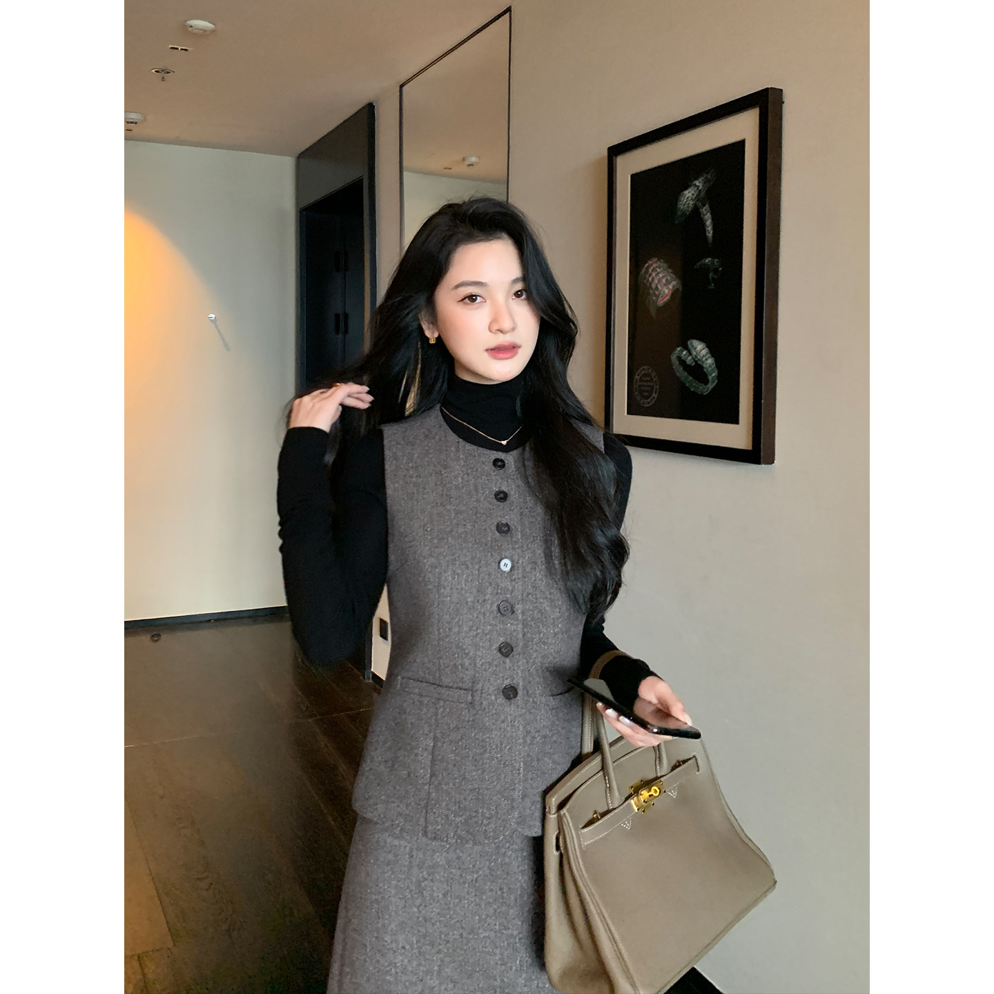 Maven Lin 云絮柔暖 质感羊毛马甲背心女毛呢直筒半身裙通勤套装,淘宝优惠券,粉丝福利购,淘宝优惠卷