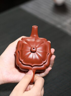 宜兴紫砂源头厂家货源直销原矿朱泥全手工四方筋囊器180cc茶壶