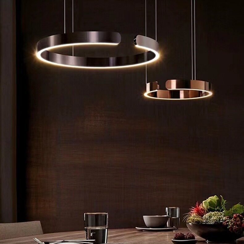 Nordic simple living room chandelier Italian creative light luxury hotel exhibition hall ring ring C-shaped restaurant bar chandelier