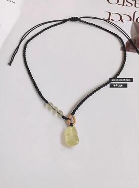 黄水晶貔貅招财黑编绳项链