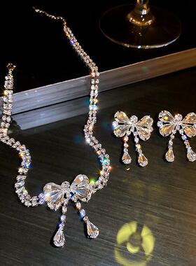 MaisonCleo优雅网红水钻蝴蝶结锁骨项链欧美时尚轻奢气质高级感项